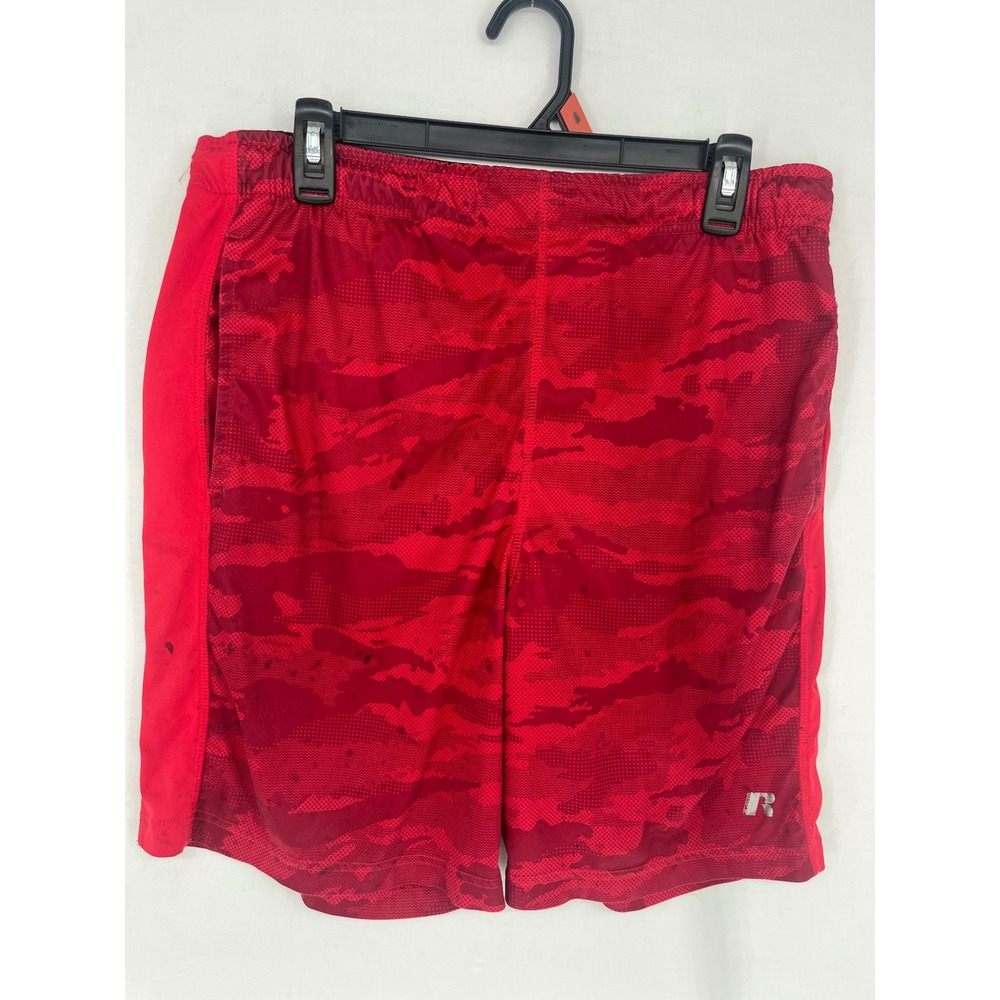 Russell Camo Athletic Shorts Mens Small Red Camouflage Gym Pockets 2685